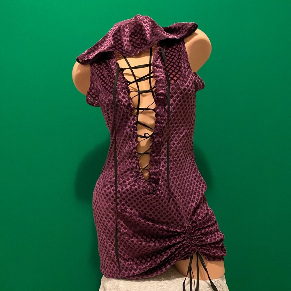 Cover up Velvet See Thur Purple Hooded Dress
